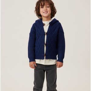 NWT Cotton On Cable Hooded Cardigan Navy Blazer Size 3-4 Y